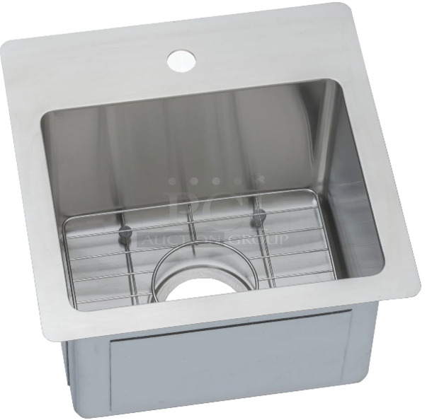 BRAND NEW SCRATCH AND DENT! Elkay Crosstown 15" Single Basin Stainless Steel Kitchen Sink for Drop In. Stock Picture Used For Gallery Picture.