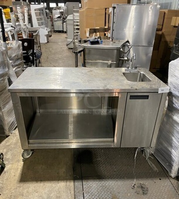 Commercial Custom-Made Workstation! With Built In Hand Sink! With Faucet And Handles! With Storage Space Underneath! All Stainless Steel! On Casters!