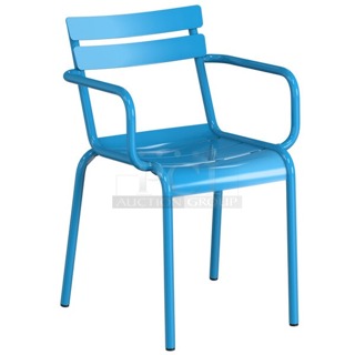 BRAND NEW SCRATCH & DENT!  Lancaster Table & Seating Blue Powder Coated Aluminum Outdoor Arm Chair. 6x Your Bid 