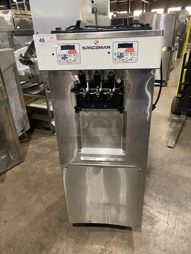 NICE! Spaceman Commercial Dual Soft Serve Ice Cream Machine! With 2 Hoppers & 3 Dispensers! All Stainless Steel! On Casters! 220V 1 Phase! Model: 6250-C SN: 201694! - Item #1146634