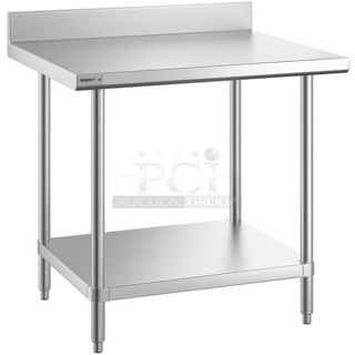 BRAND NEW SCRATCH & DENT! Regency Spec Line 30" x 36" 14 Gauge Stainless Steel Commercial Work Table with 4" Backsplash and Undershelf. In the original packaging. 

