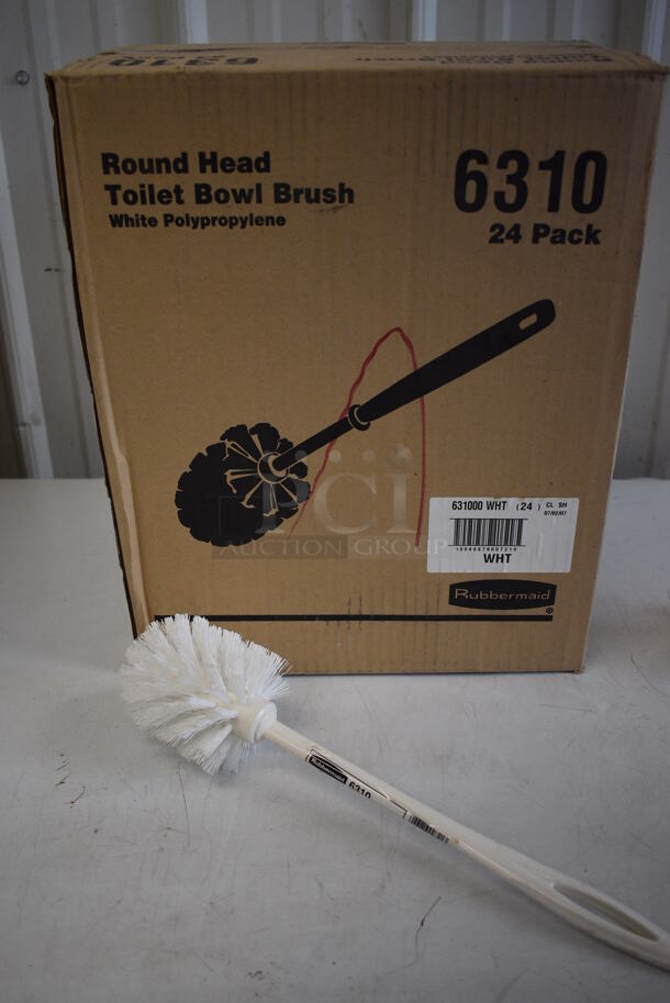 ALL ONE MONEY! Lot of 7 BRAND NEW IN BOX! Rubbermaid White Round Head Toilet Brushes. 16"
