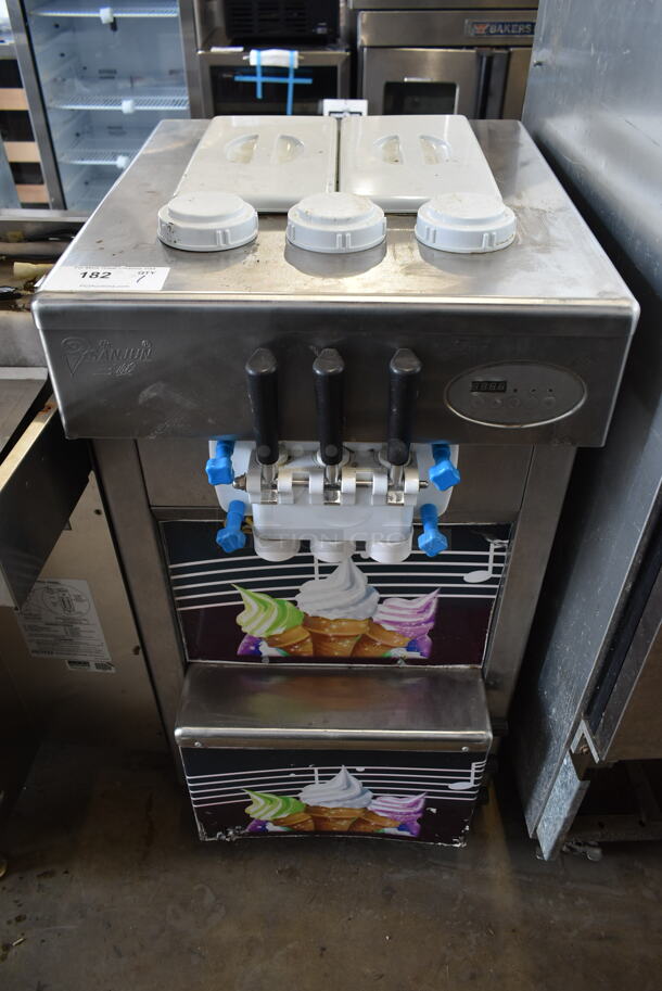 2013 Aspera Stainless Steel Commercial Floor Style Air Cooled2 Flavor w/ Twist Soft Serve Ice Cream Machine on Commercial Casters. 220 Volts.