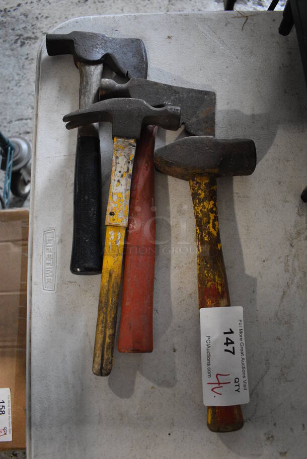 4 Various Metal Items; Hammer, Mallet and 2 Axes. Includes 13.5". 4 Times Your Bid!