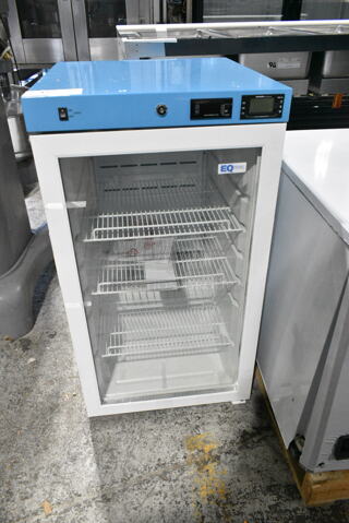 BRAND NEW SCRATCH AND DENT! Summit Appliance ACR32G EQTemp ACR Series 3.17 Cu. Ft. White / Blue Compact Glass Door Reach-In Medical Refrigerator Merchandiser. 115 Volts, 1 Phase. 