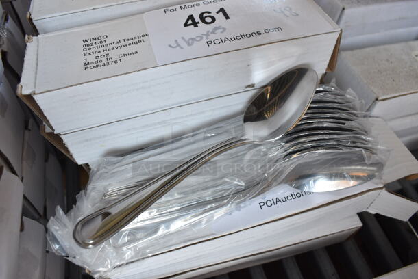 24 BRAND NEW IN BOX! Winco 0021-01 Stainless Steel Continental Teaspoons. 6". 24 Times Your Bid!
