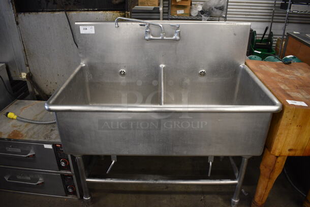 Stainless Steel Commercial 2 Bay Sink w/ Faucet and Handles. 48x28x47