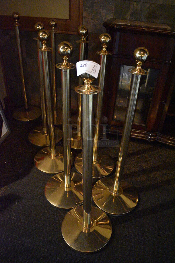 10 Gold Finish Metal Stanchions. BUYER MUST REMOVE. 13x13x42. 10 Times Your Bid! (Susquehanna Ale House)