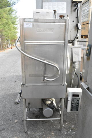 Hobart AM-14T Stainless Steel Commercial Corner Pass Through Dishwasher. 