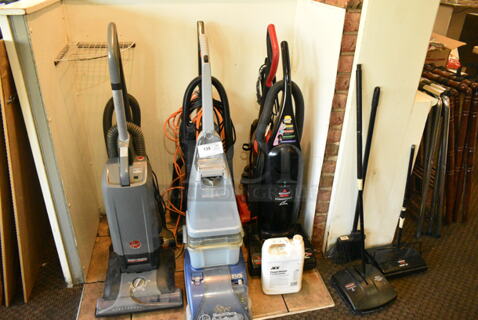 9 Various Items Including 6 Vacuum Cleaners, 2 Manual Sweepers and 1 Broom. 9 Times Your Bid! (booth room) 