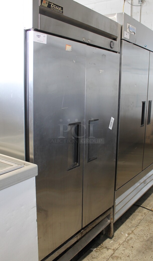 2015 True T35 Stainless Steel Commercial 2 Door Reach In Cooler w/ Poly Coated Racks. 115 Volts, 1 Phase. Tested and Does Not Power On