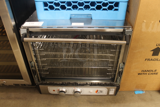 BRAND NEW SCRATCH AND DENT! Cooking Performance Group CPG 351COHT4M Stainless Steel Electric Powered Thermostatic Countertop 4 Tray Half Size Convection Oven with Steam Injection. See Pictures for Broken Door Pane. 208-240 Volts, 1 Phase.