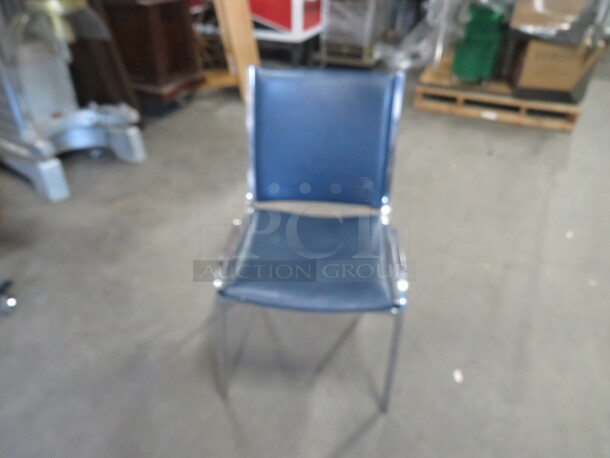 AWESOME Chrome Stack  Chair With Blue  Cushioned Seat And Back. 3XBID