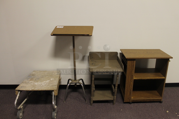 4 Items; Podium Stand, 2 Wood Pattern Stands and Wooden Unit on Casters. 4 Times Your Bid! (Main Building)