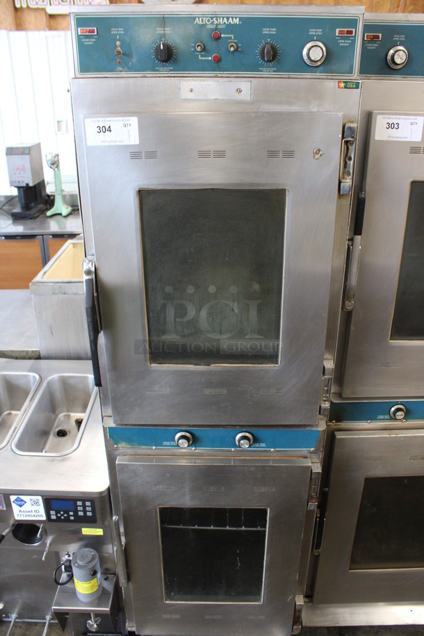 Alto Shaam Model 1000-TH/I DELUXE Stainless Steel Commercial Cook N Hold Oven on Commercial Casters. 208-240 Volts. 23x30x76.5