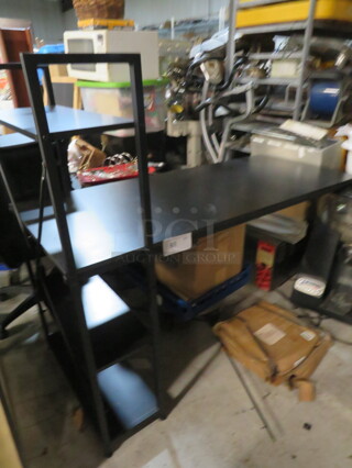 One Metal Laminate Table With 3 Shelf Bookcase On 1 End. 55X25X48