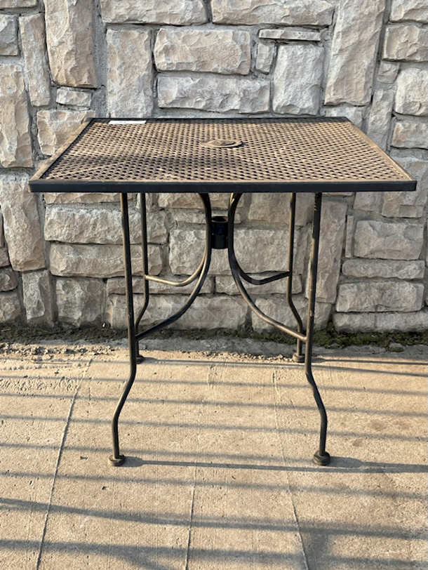 OUTSTANDING! Outdoor Patio Dinning Table With Umbrella Hole, Black, Metal, Seats 4.  