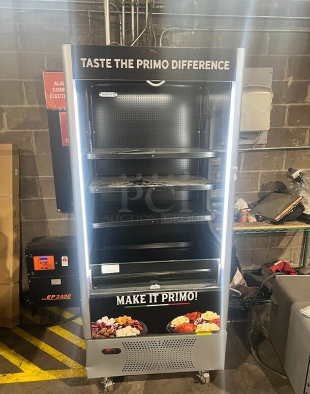 WOW! Ojeda Commercial Refrigerated Open Grab-N-Go Case Merchandiser! With Front Cover! With View Through Sides! On Casters! Working When Removed!
