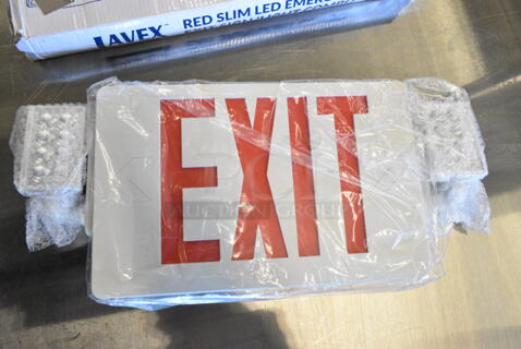 3 BRAND NEW SCRATCH AND DENT! Lavex 6952SRCBO Slim Red LED Exit Sign / Emergency Light Combination with Battery Backup - 2W Unit. 3 Times Your Bid! 