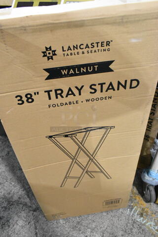 2 Lancaster Table & Seating 164TRST38WAL 38" Walnut Wood Folding Tray Stand. 2 Times Your Bid! 