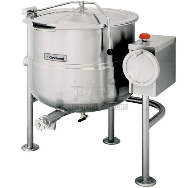 BRAND NEW SCRATCH AND DENT! 2023 Cleveland KDL-40-T Stainless Steel Commercial Floor Style 40 Gallon Steam Kettle Tilting Kettle.