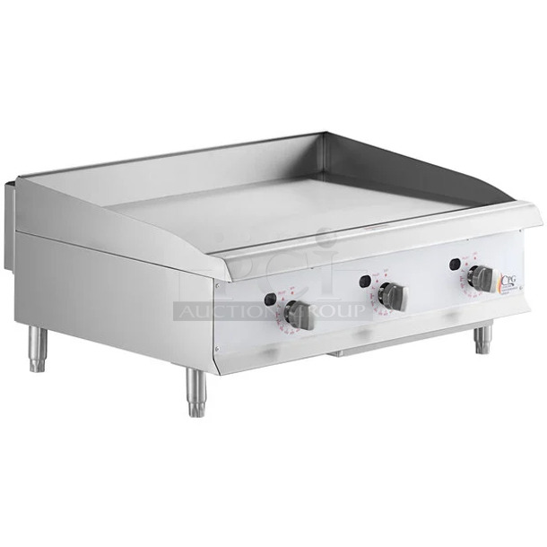 BRAND NEW SCRATCH AND DENT! Cooking Performance Group CPG 351GTCPG36NL Stainless Steel Commercial 36" Gas Countertop Griddle with Flame Failure Protection and Thermostatic Controls. 90,000 BTU