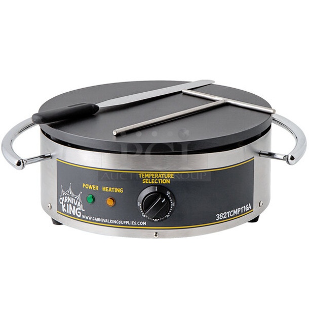 BRAND NEW SCRATCH AND DENT! 2023 Carnival King 382TCMPT16A Stainless Steel Commercial Countertop 16" Round Portable Non-Stick Crepe Maker. 120 Volts, 1 Phase. Tested and Working! 