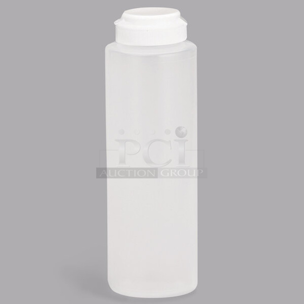Box of 12 BRAND NEW IN BOX! TableCraft 2108C-1 8 oz. Clear Hinge Top Squeeze Bottle with 38 mm Opening