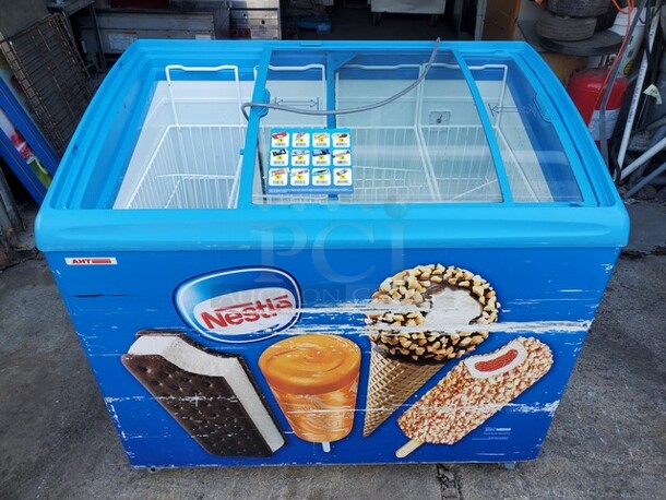 AHT RIO S 100 F Sliding Glass Top 2 Door Ice Cream Merchandiser|38"X26"X35"|Tested & Working!