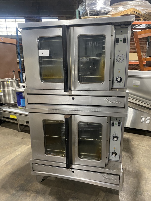 (x2) Sunfire Commercial Natural Gas Powered Double Deck Convection Oven! With View Through Doors! Metal Oven Racks! All Stainless Steel! 2x Your Bid Makes One Unit! MODEL ICOE10M SN:1102230000951 208V 3PH - Item #1126941