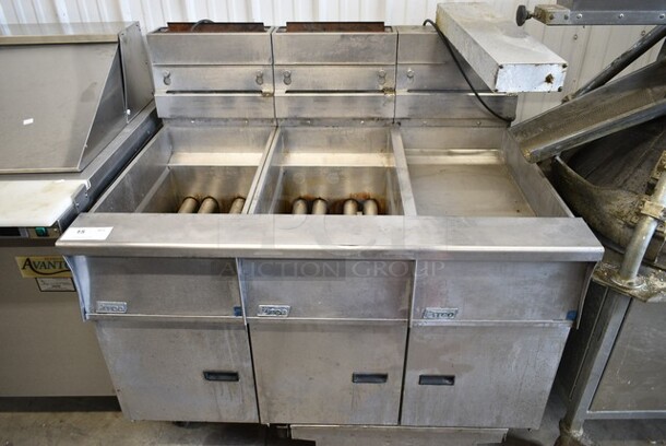 Pitco Frialator SG14-S Stainless Steel Commercial Natural Gas Powered 2 Bay Deep Fat Fryer w/ Right Side Dumping Station. 110,000 BTU. - Item #1117175