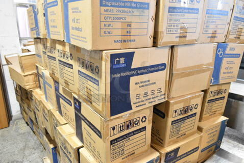 12 Cases of 10 Boxes of BRAND NEW! HSK/Guangchen Non Medical Nitrile Modified PVC Synthetic Protective Gloves. Includes Medium. 12 Times Your Bid! 