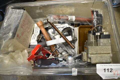 ALL ONE MONEY! Lot of Various Items Including Utensils and Pump in Clear Poly Bin. 