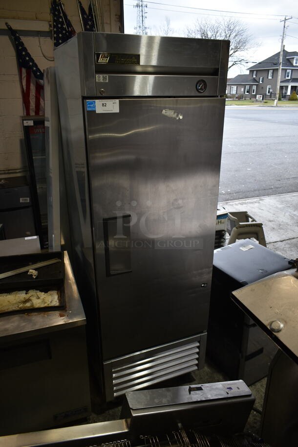 2014 True T-23 ENERGY STAR Stainless Steel Commercial Single Door Reach In Cooler w/ Poly Coated Racks on Commercial Casters. 115 Volts, 1 Phase. Tested and Powers On But Does Not Get Cold