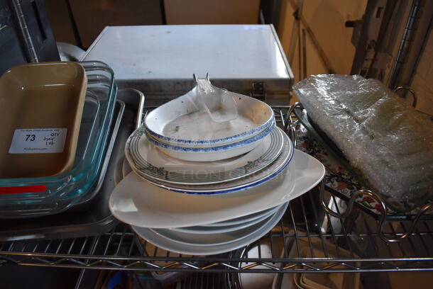 ALL ONE MONEY! Tier Lot of Various Items Including Glass Bakeware and Ceramic Plates