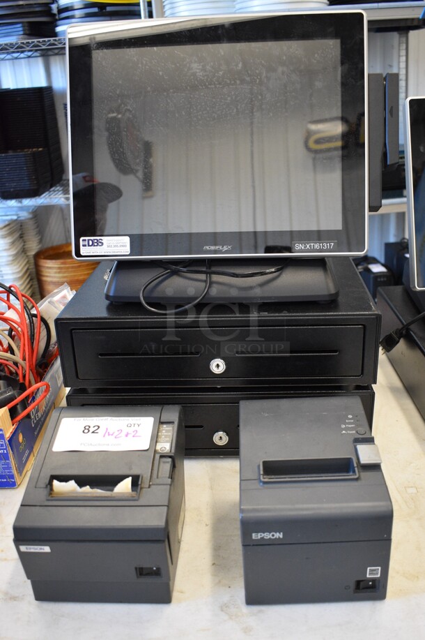 Posiflex XT-3000 Series 15" POS System Monitor, 2 Epson Model M129C/M249A Receipt Printers and 2 Metal Cash Drawers