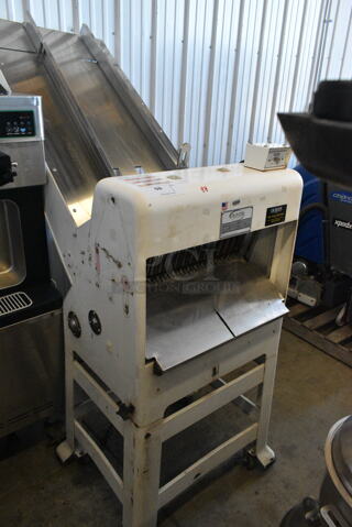 Oliver 797-21 Metal Commercial Floor Style Bread Loaf Slicer on Commercial Casters. 115 Volts, 1 Phase. Tested and Working!