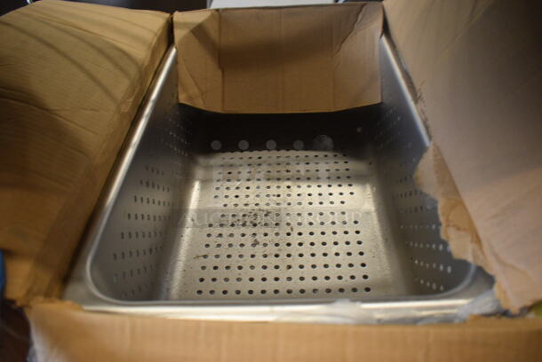 6 BRAND NEW IN BOX! Vollrath Stainless Steel Perforated Full Size Drop In Bins. 1/1x6. 6 Times Your Bid!