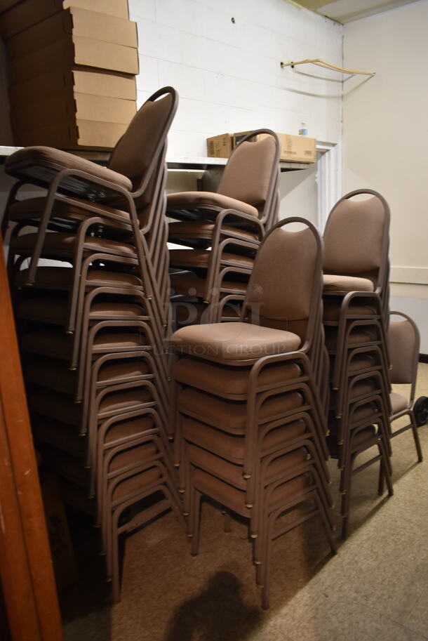36 Metal Stackable Banquet Dining Height Chairs. 36 Times Your Bid! BUYER MUST REMOVE. (hallway)
