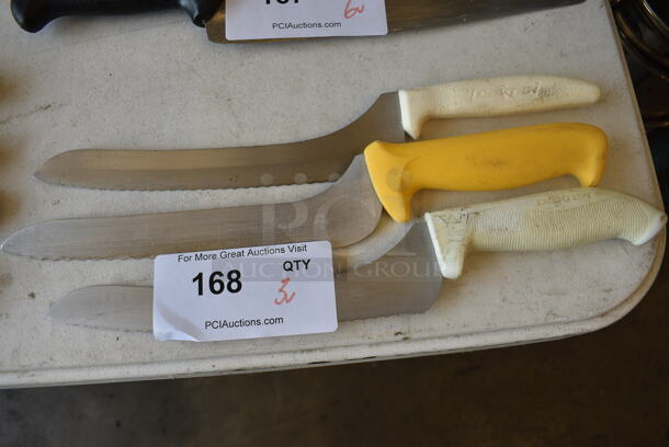 3 Various Stainless Steel Serrated Knives. Includes 14". 3 Times Your Bid!