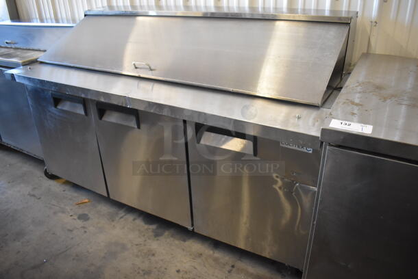 Culite MRSLM-3D Stainless Steel Commercial Sandwich Salad Prep Table Bain Marie Mega Top on Commercial Casters. 115 Volts, 1 Phase. 70.5x34x45. Tested and Powers On But Temps at 56 Degrees