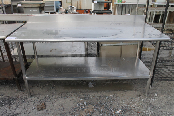 Stainless Steel Commercial Table w/ Metal Under Shelf and Back Splash.