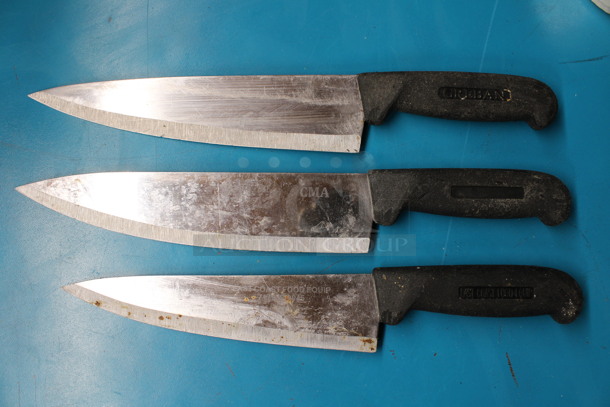 3 Sharpened Stainless Steel Chef Knives. Includes 14". 3 Times Your Bid!