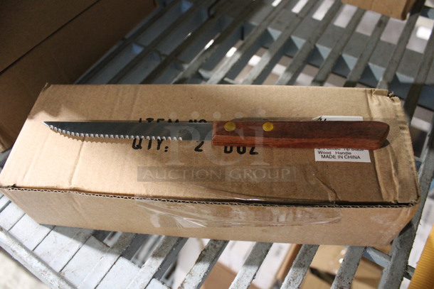 48 BRAND NEW! Stainless Steel Perforated Knives w/ Wood Pattern Handle. 8". 48 Times Your Bid!