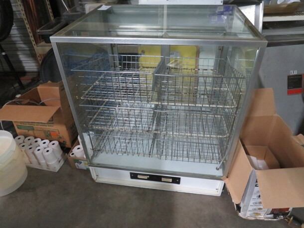 One 2 Door Glass Display Cabinet With 3 Racks And 6 Baskets. 31X24X36.5