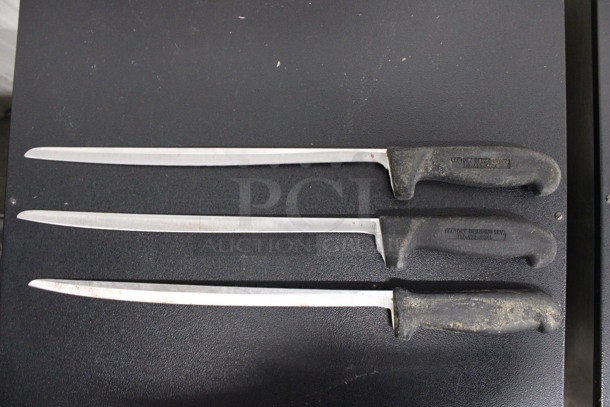 3 Sharpened Stainless Steel Sashimi Knives. Includes 17". 3 Times Your Bid! 