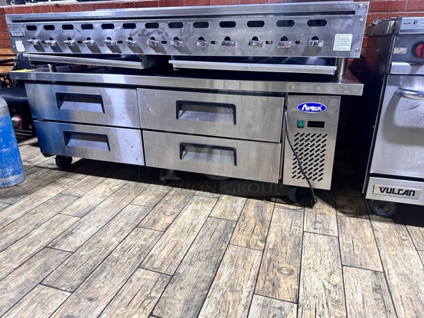 Late Model Atosa MGF8453GR 72 inch Double Section Stainless Steel Chef Base Stainless interior & exterior Working
